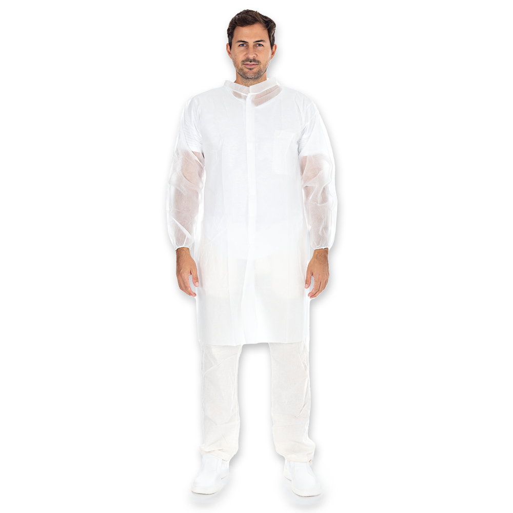 Visitor gowns with velcro made of PP in white in the front view