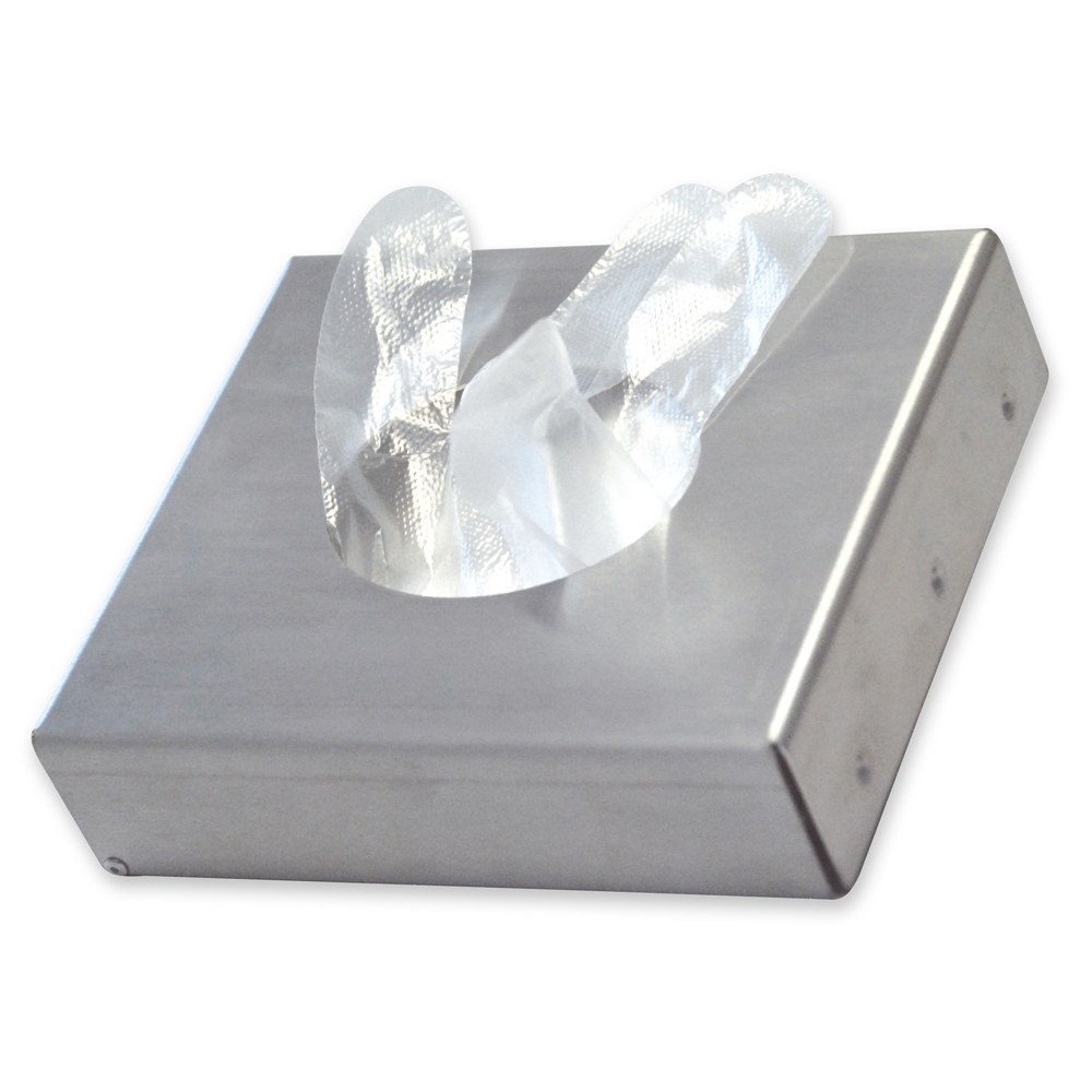 Glove dispenser for PE gloves in bag | stainless steel in top view 