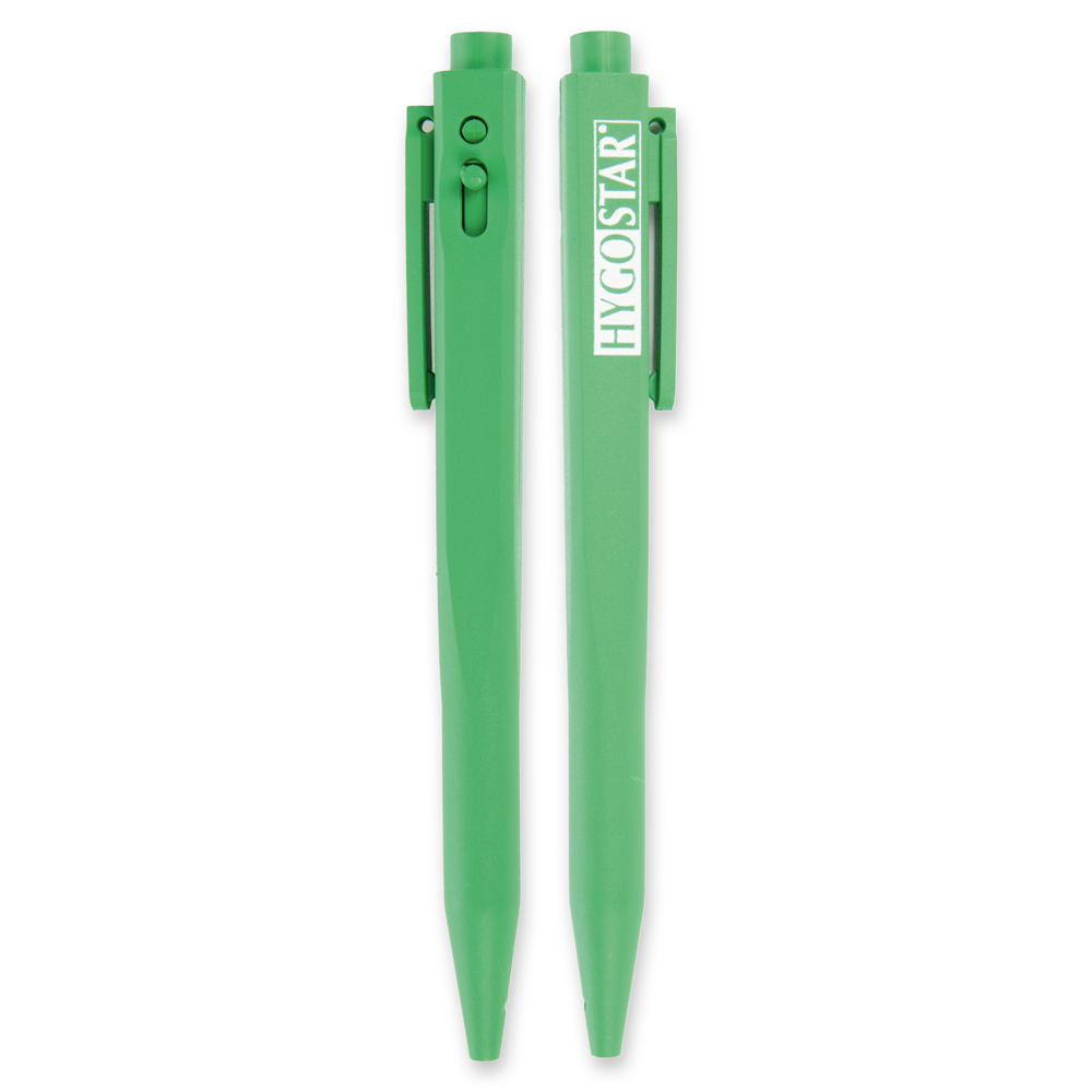Pen Clip, retractable plastic, detectable from the all-round view in green