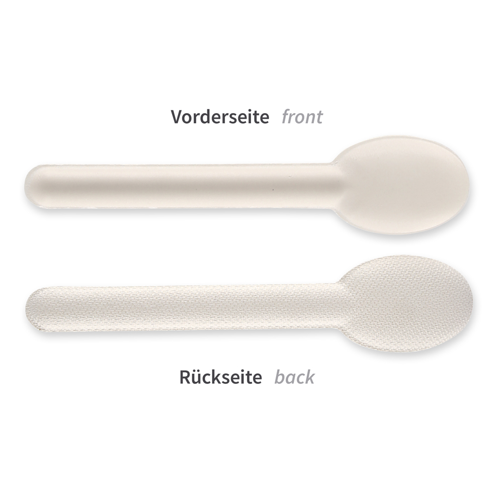 Organic spoons made of bagasse, front and back view