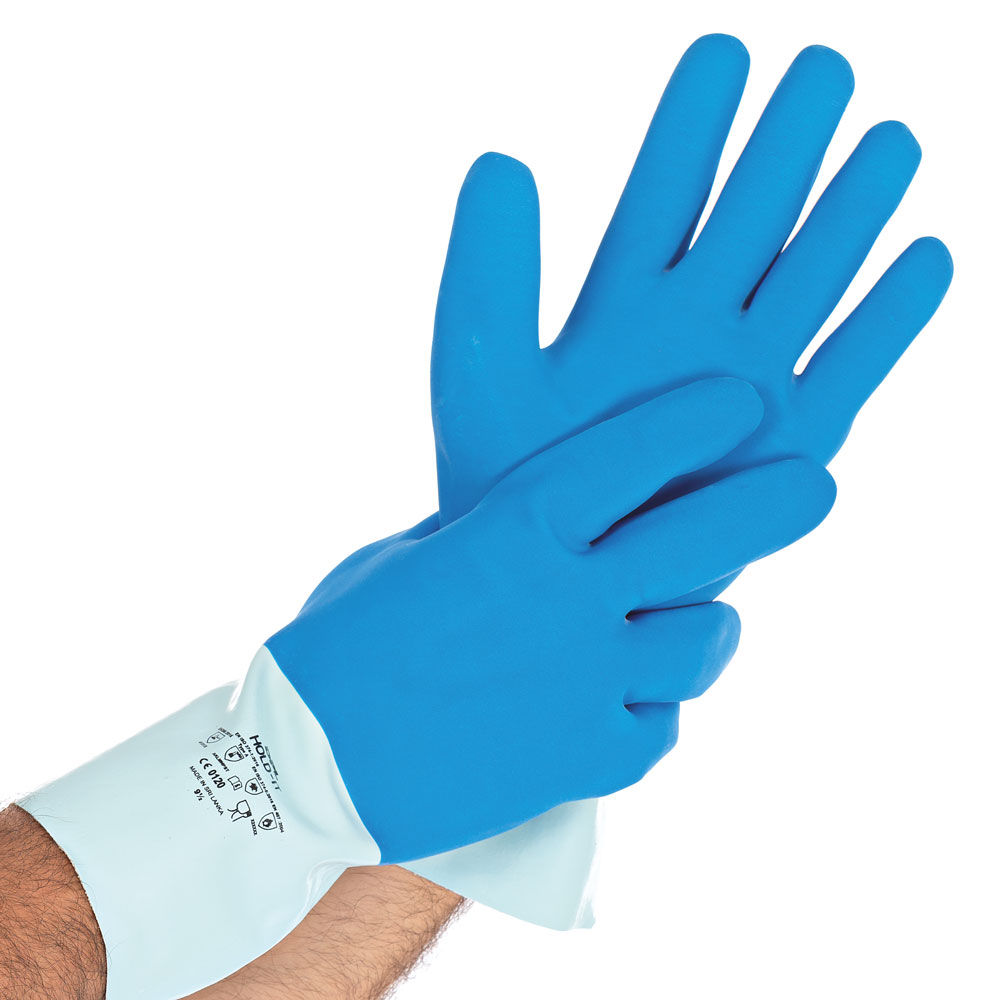 Chemical resistant gloves "Hold", Latex in the color blue