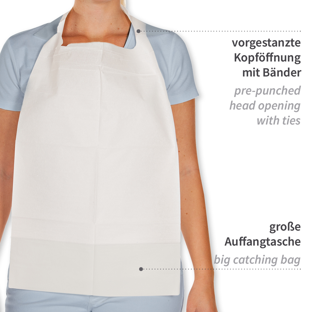 Lätzchen, mit Kopföffnung | Papier, PE-Beschichtung, Eigenschaften Lätzchen, mit Kopföffnung aus Papier, PE-Beschichtung mit den Eigenschaften
