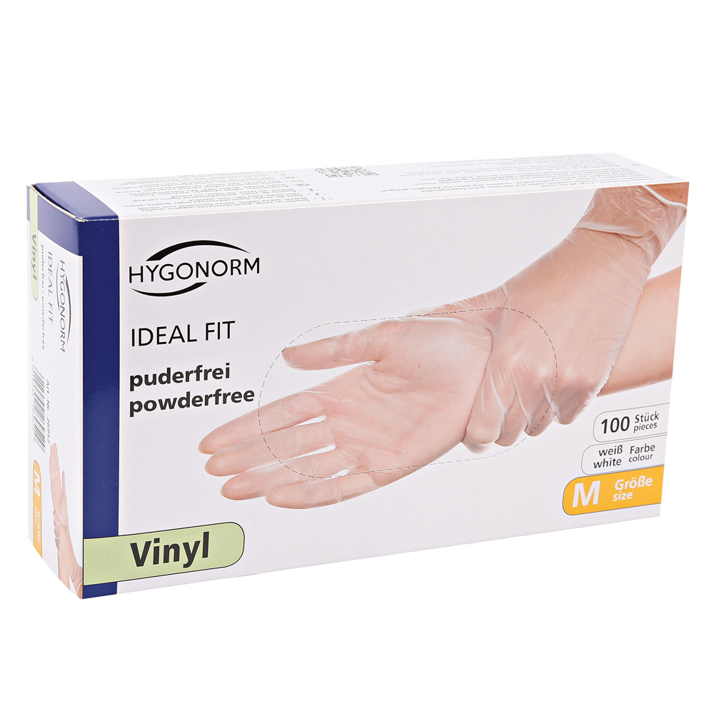 Vinyl gloves Ideal Fit powder-free in transparent in the dispenser box
