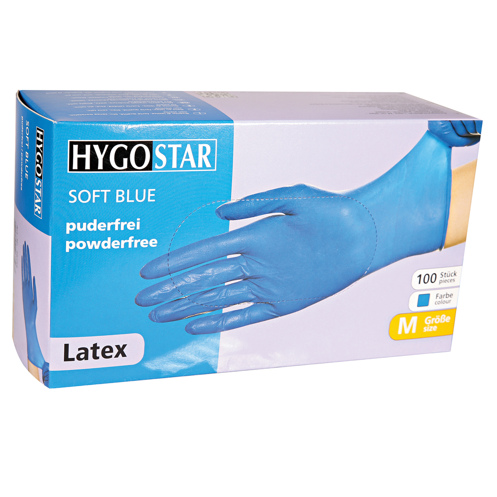Latex gloves Soft Blue powder-free in blue in the dispenser box