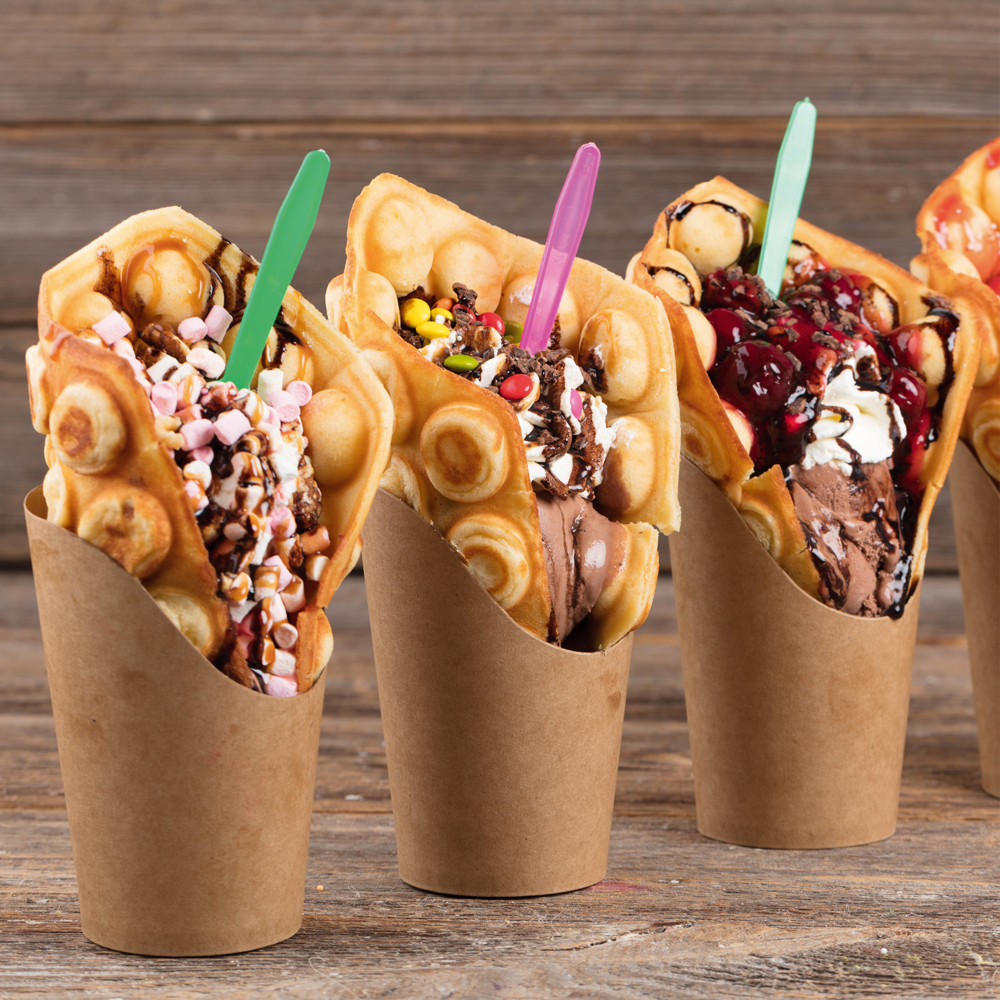 Organic snack cups Wrap made of kraft paper/PLA as an example of use