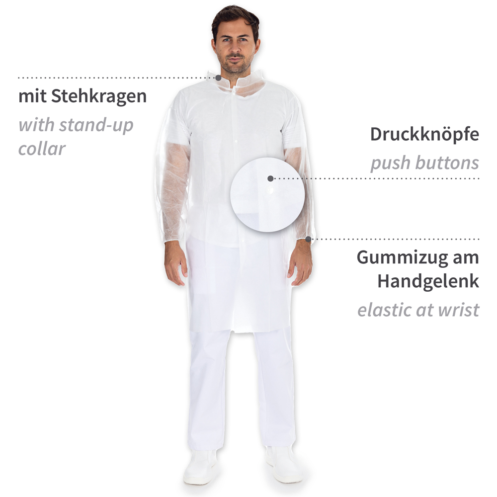 Visitor gowns Light with push buttons made of PP with properties, white