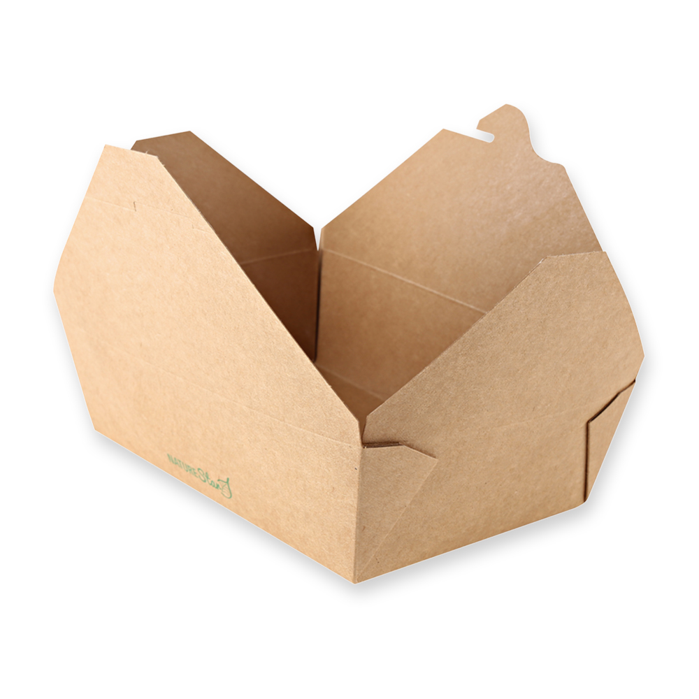 Organic food boxes Menu made of kraft paper/PE, with the lid folded upwards, biggest size