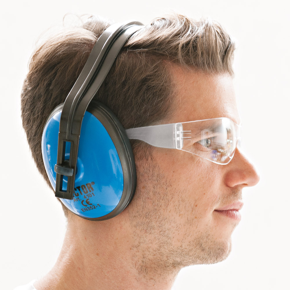 Safety glasses "Flat" for hearing protection in side view