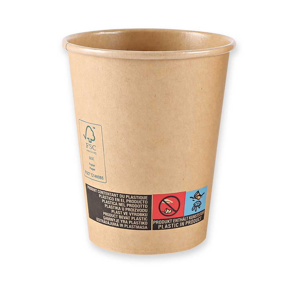 Bio Kaffeebecher Kraft aus Kraftpapier/PLA im FSC®-Mix mit 200ml und Aufdruck