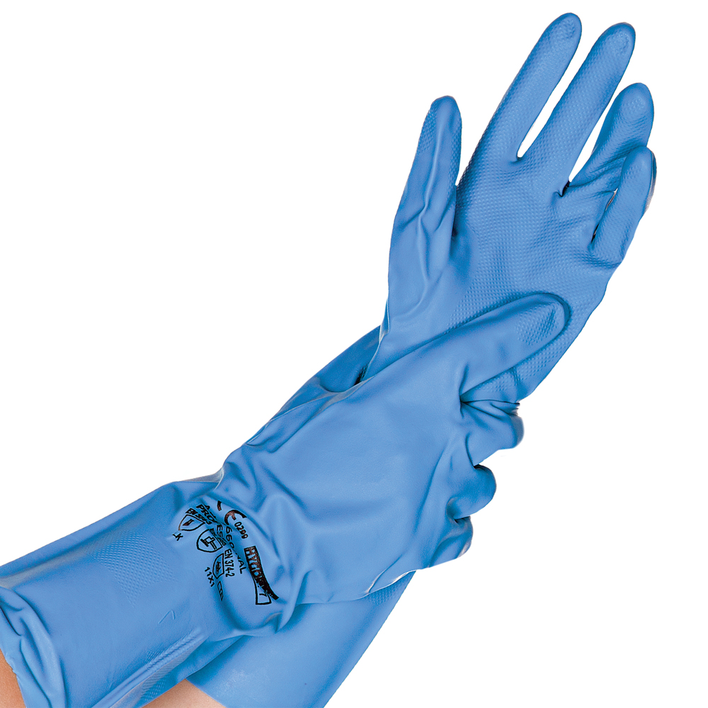 Chemical protection gloves Professional made of nitrile in blue in the front view