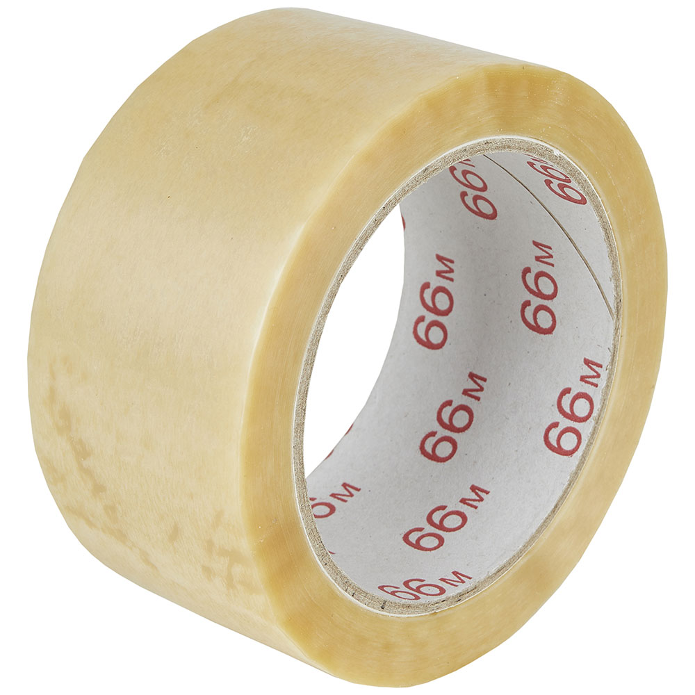 Packband mit Naturkautschuk-Kleber, ca. 52my, transparent, leise abrollend aus PVC in der Schrägansicht