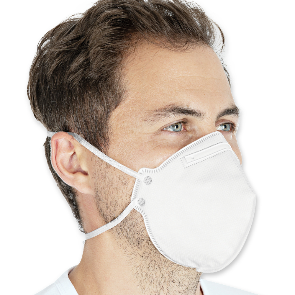 Atemschutzmasken FFP2 NR, vertikal faltbar aus PP in der Schrägansicht