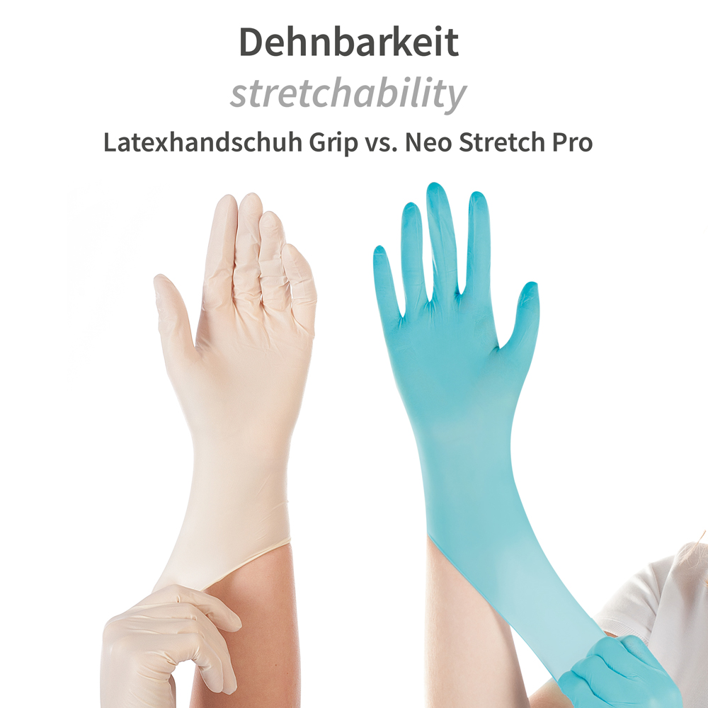 Neoprene gloves Neo Stretch Pro, powder-free in turquoise in comparison