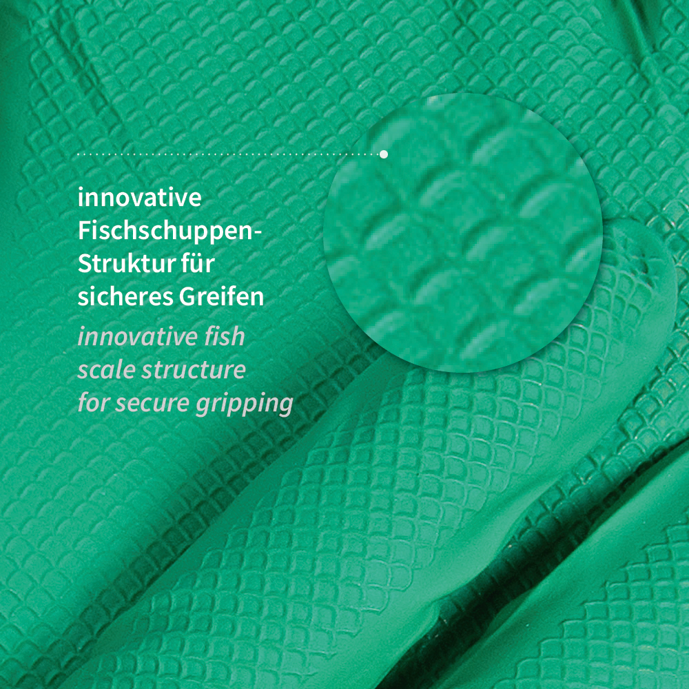 Nitrile gloves Power Grip, powder-free in green with fish scale texture