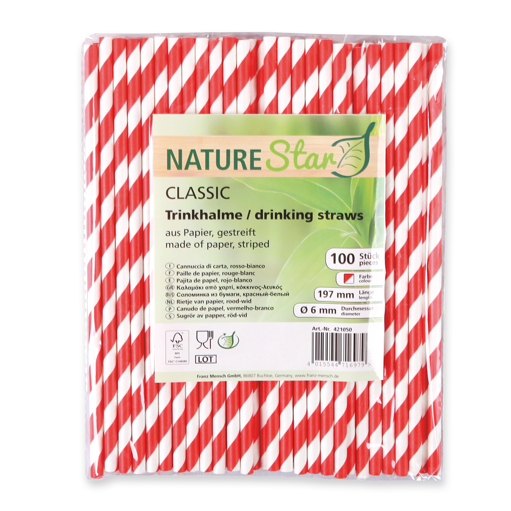 Paper drinking straw "Classic" striped, FSC®-certified, pack, red