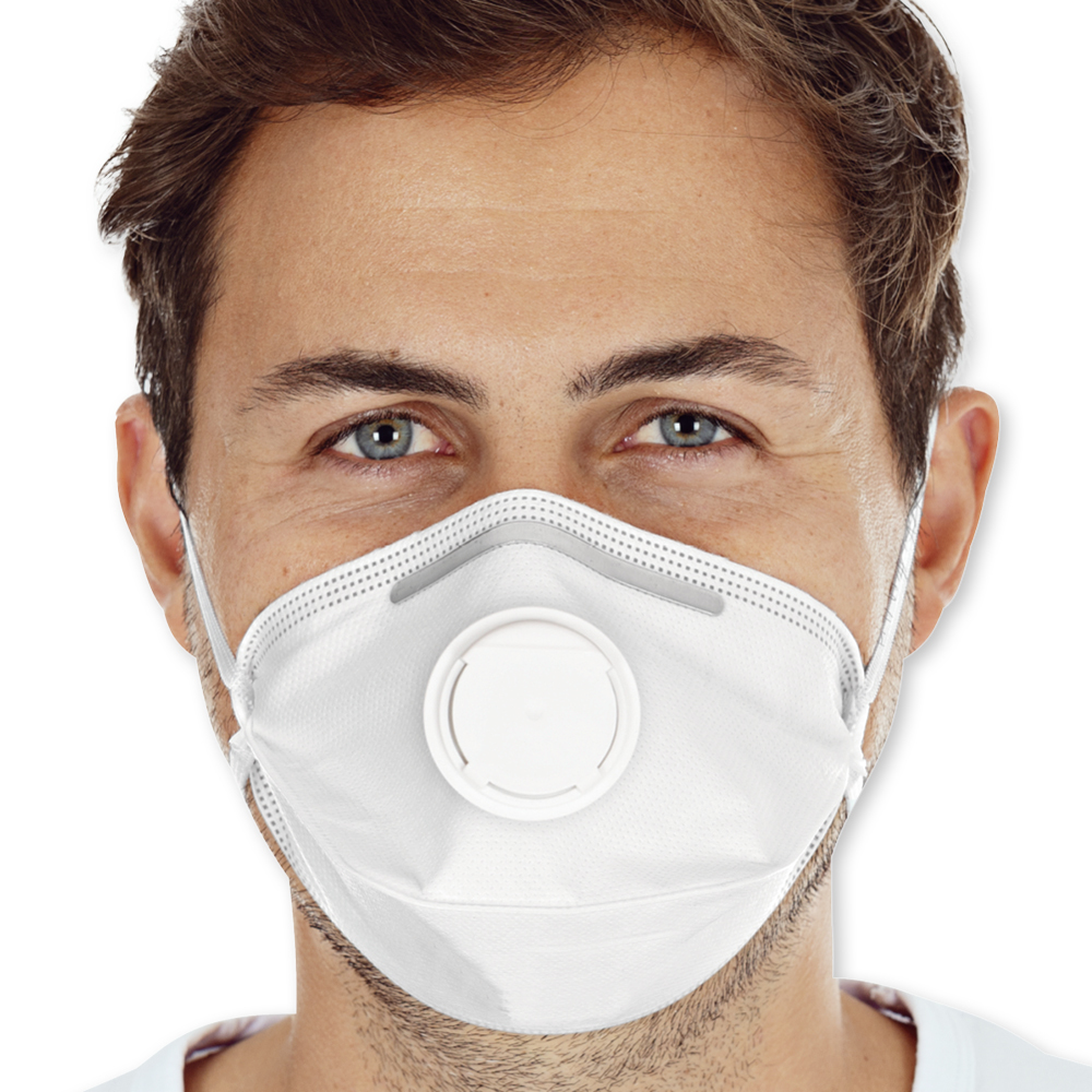 Atemschutzmasken FFP3 NR mit Ventil, horizontal faltbar aus PP in der Frontansicht