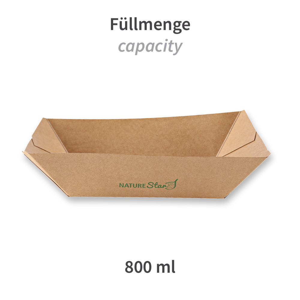 Organic food trays Tasty made of kraft paper/PE in FSC®-Mix with 800ml with fill quantity
