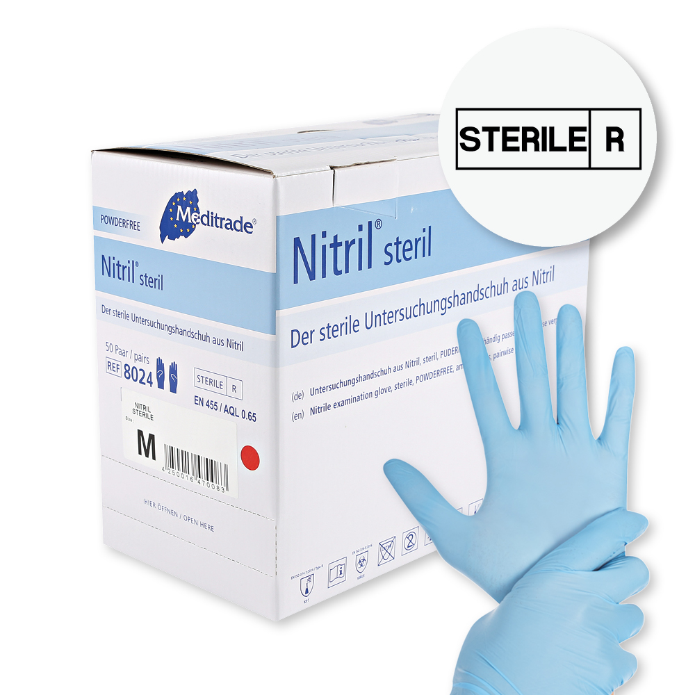 Meditrade Nitril® steril Untersuchungshandschuhe, Nitril - 9/L 