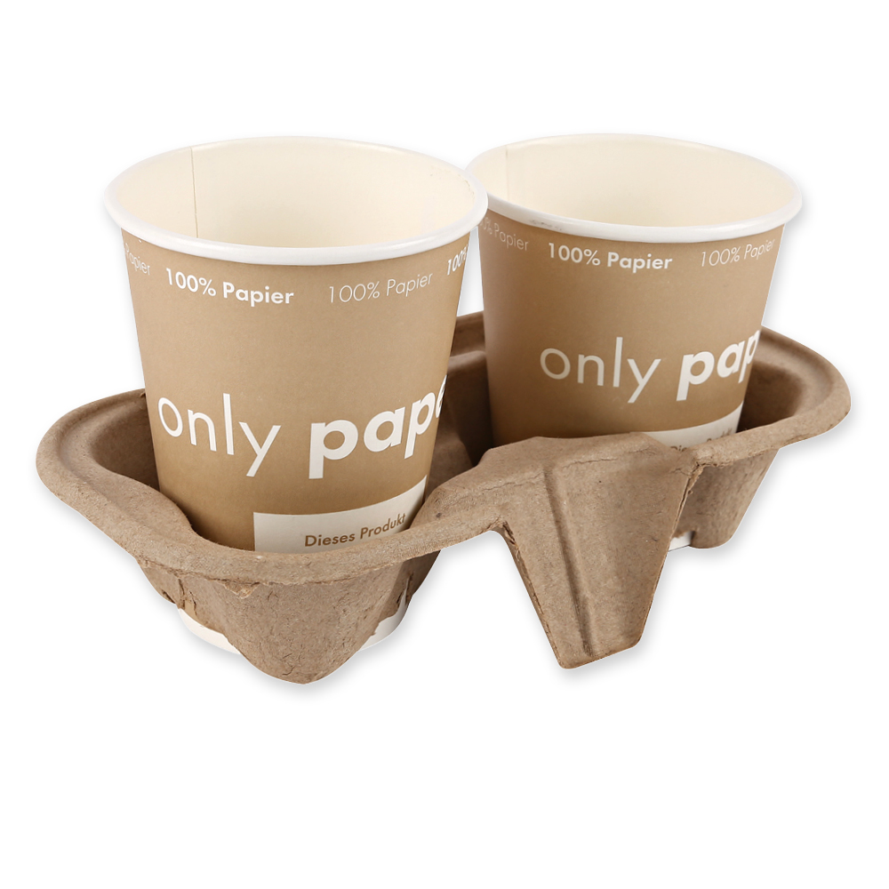 Bio Becherhalter Double | Recyclingpapier, Einsatzbild Bio Becherhalter Double aus Recyclingpapier im Einsatzbild