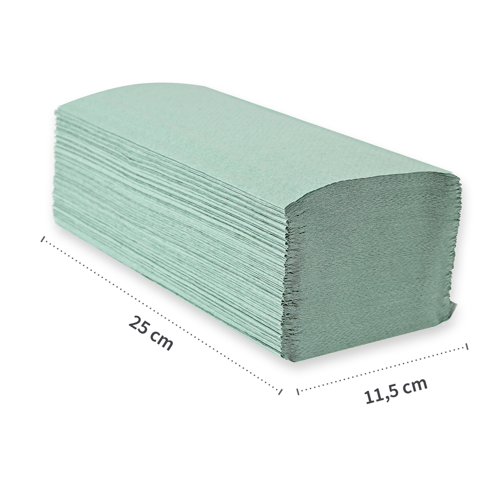 Paper hand towels, 1-ply made of recycled paper with V/ZZ-fold in green with measure