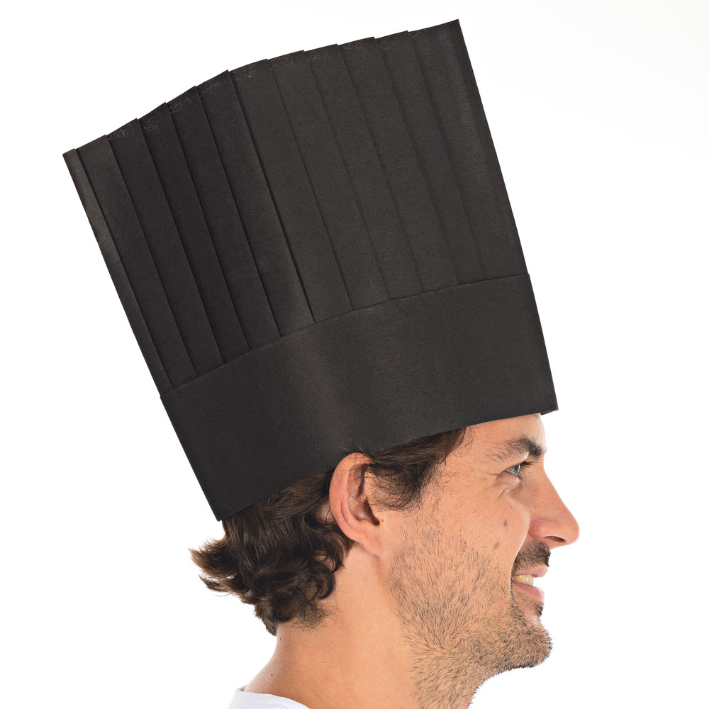 Chef's hats Le Grand Chef made of viscose in black with decoration pleats