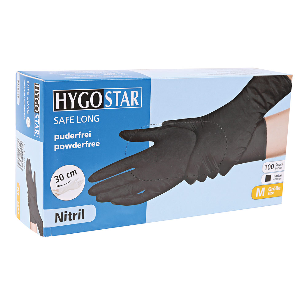 Nitrile gloves Safe Long powder-free in black in the dispenser box