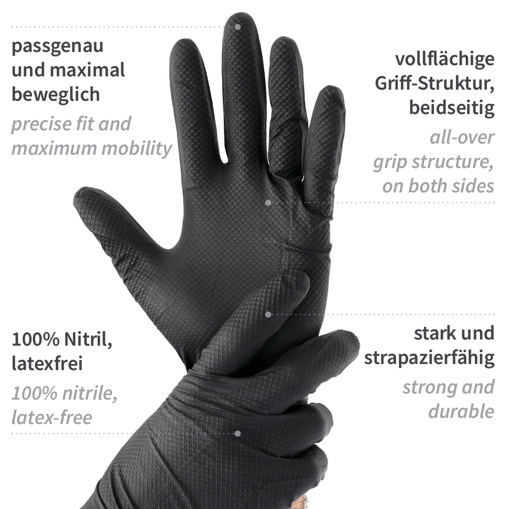 Nitrile gloves Power Grip Light, powder-free in black with desciption