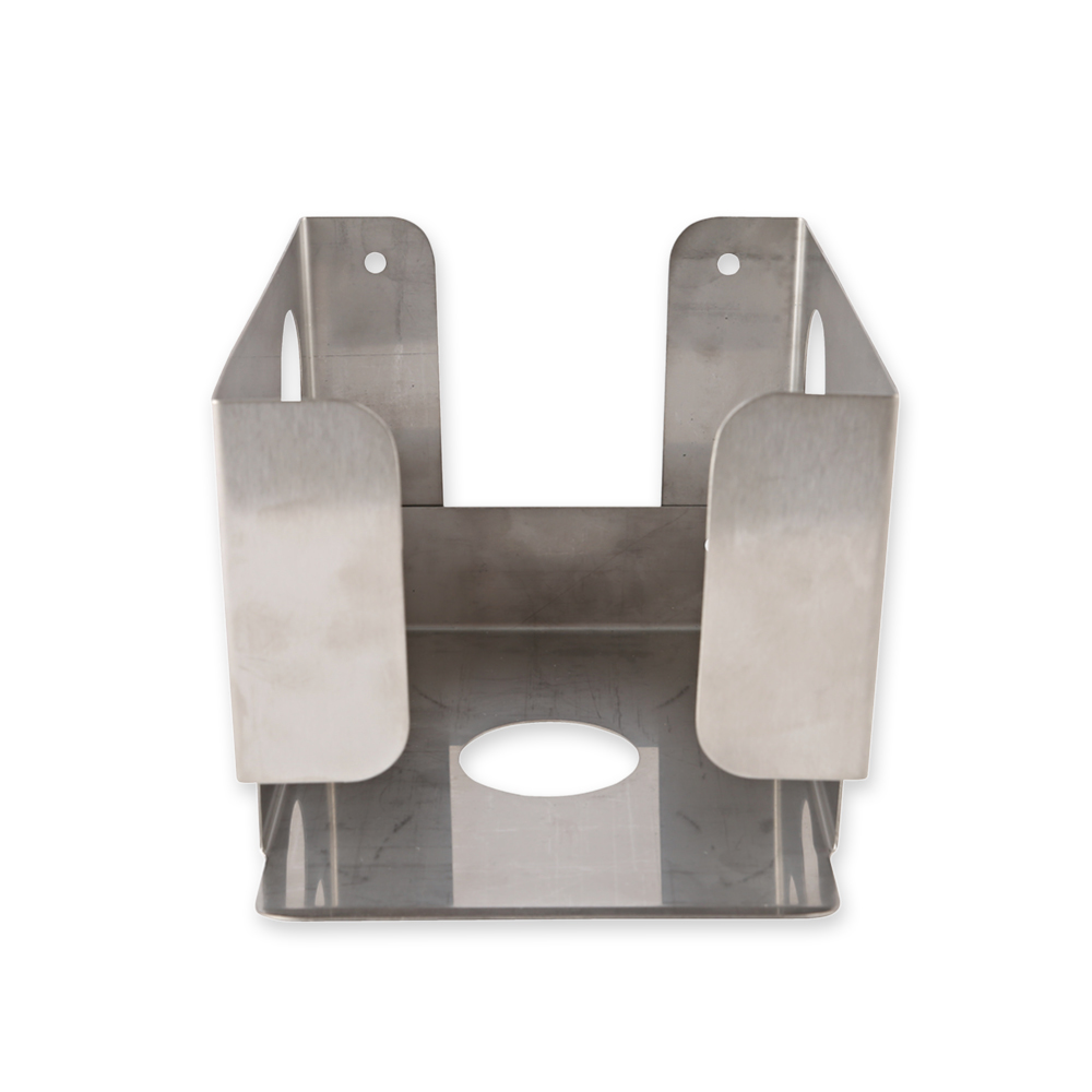 Wall holder for canisters made of stainless steel, front view