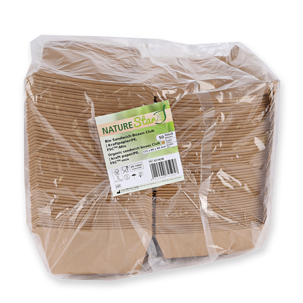 Bio Sandwich-Boxen Club aus Kraftpapier/PE, FSC®-Mix, Verpackung