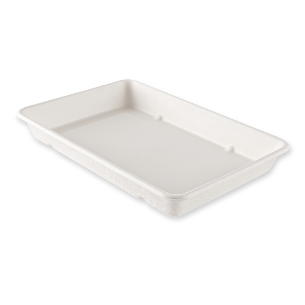 Organic trays Classico, rectangular made of bagasse, angled view