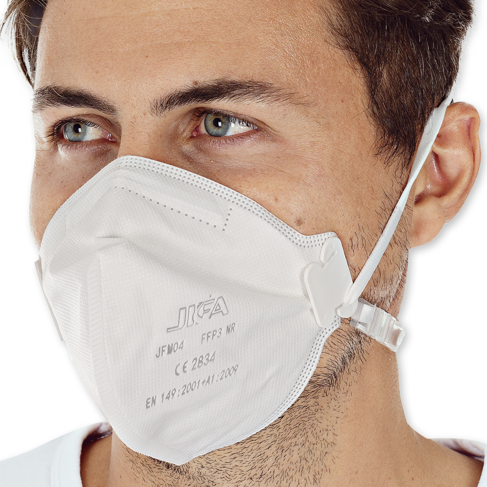 Respirators FFP3 NR, vertically foldable made of PP in the oblique view