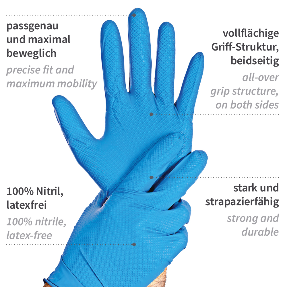 Nitrile gloves Power Grip Light, powder-free in blue with desciption