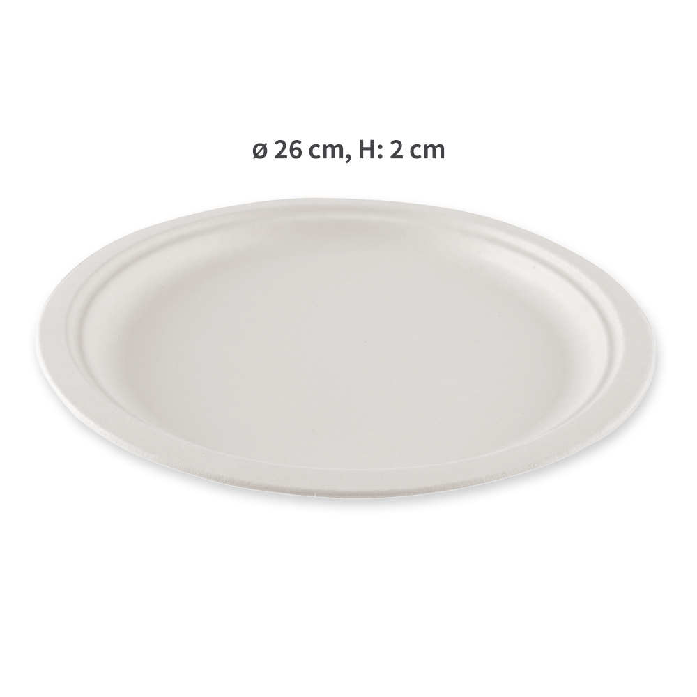 Organic plates, round made of bagasse, dimensions