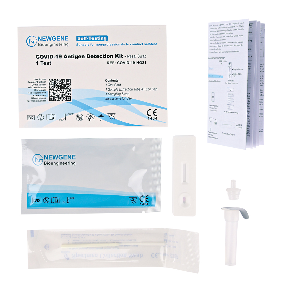 Newgene SARS-CoV-2 antigen rapid test kit in a single package as a complete overview