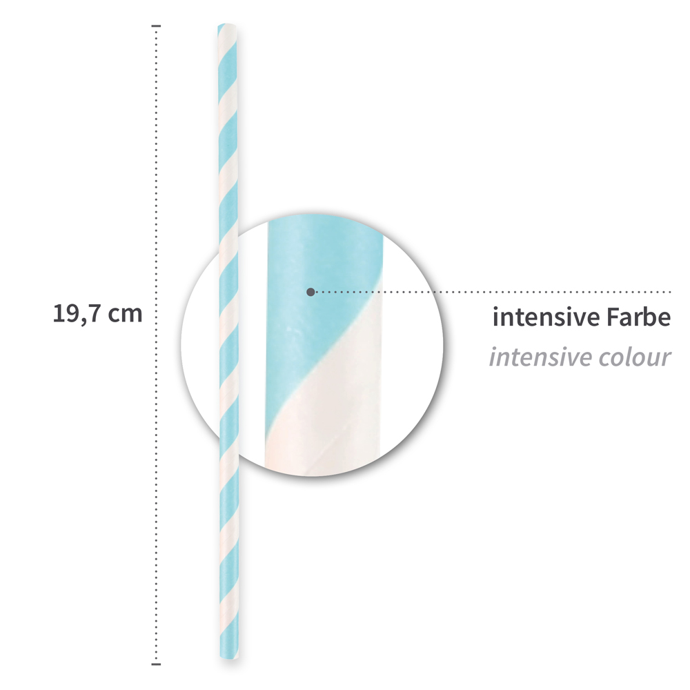 Paper drinking straw "Classic" striped, FSC®-certified, dimensions, lightblue