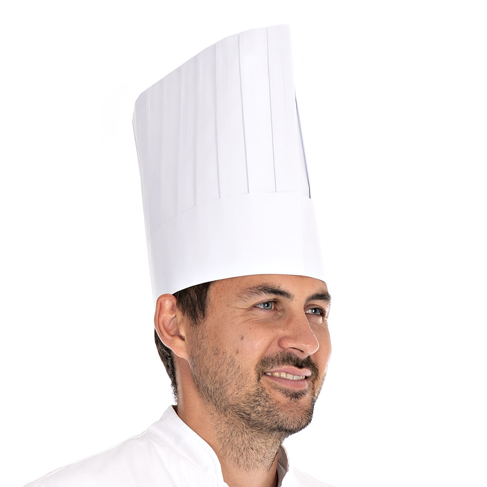 Kochmützen Le Chef aus Papier mit 25cm in der Schrägansicht