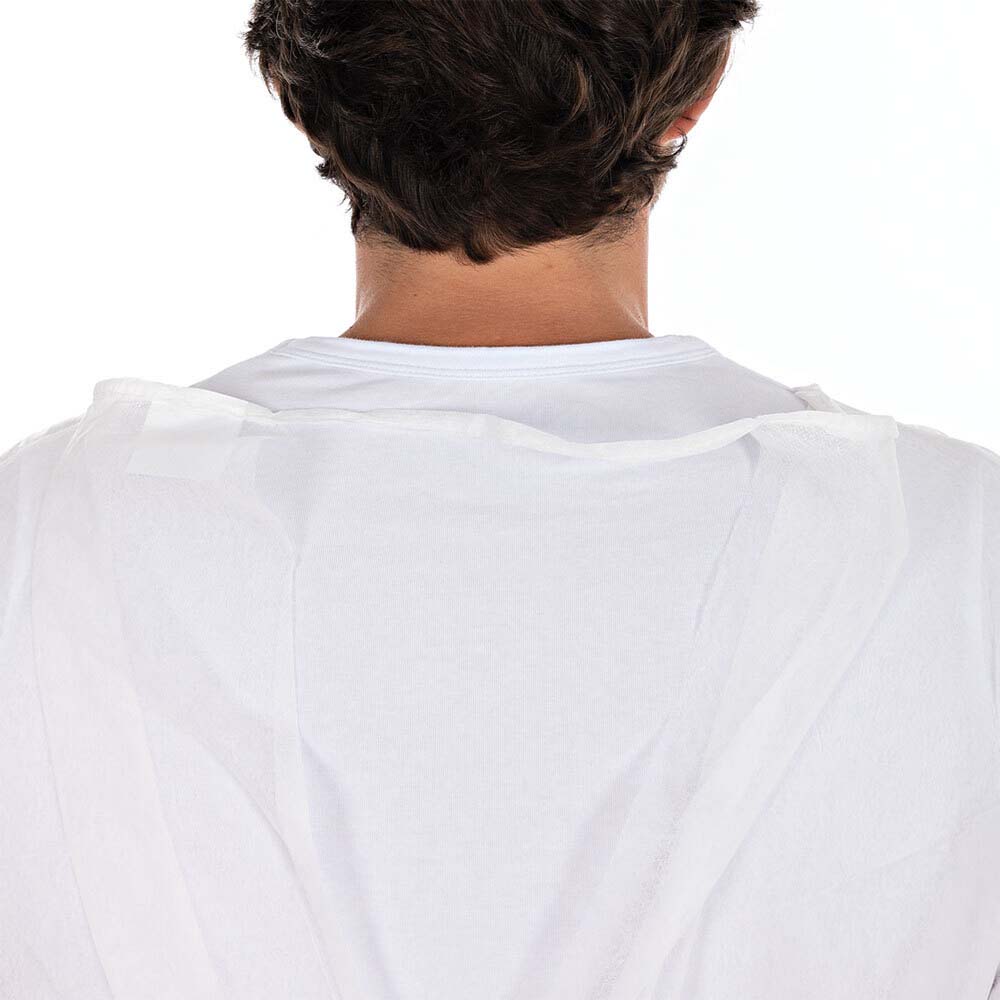 Kittel mit geschlossenem Nackenband aus PP, PE teil-laminiert in weiß mit Nackenband
