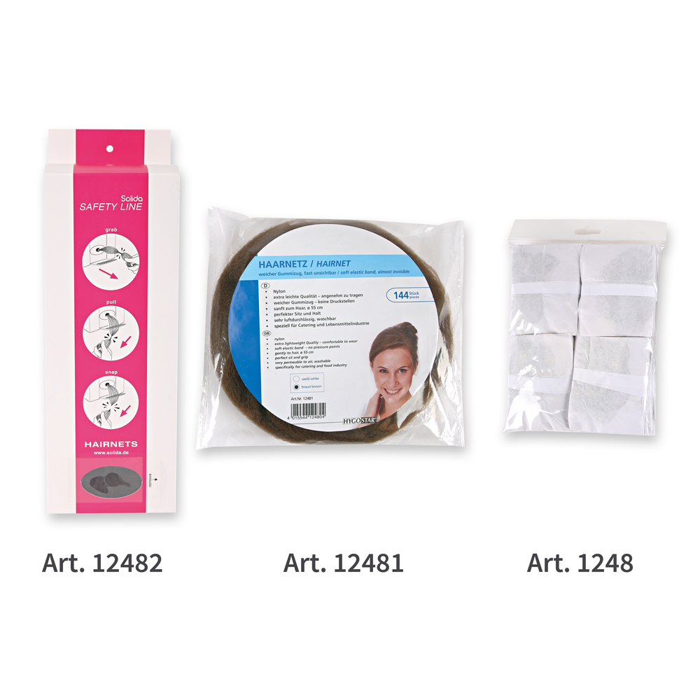 Hair nets made of nylon in brown with types of packaging