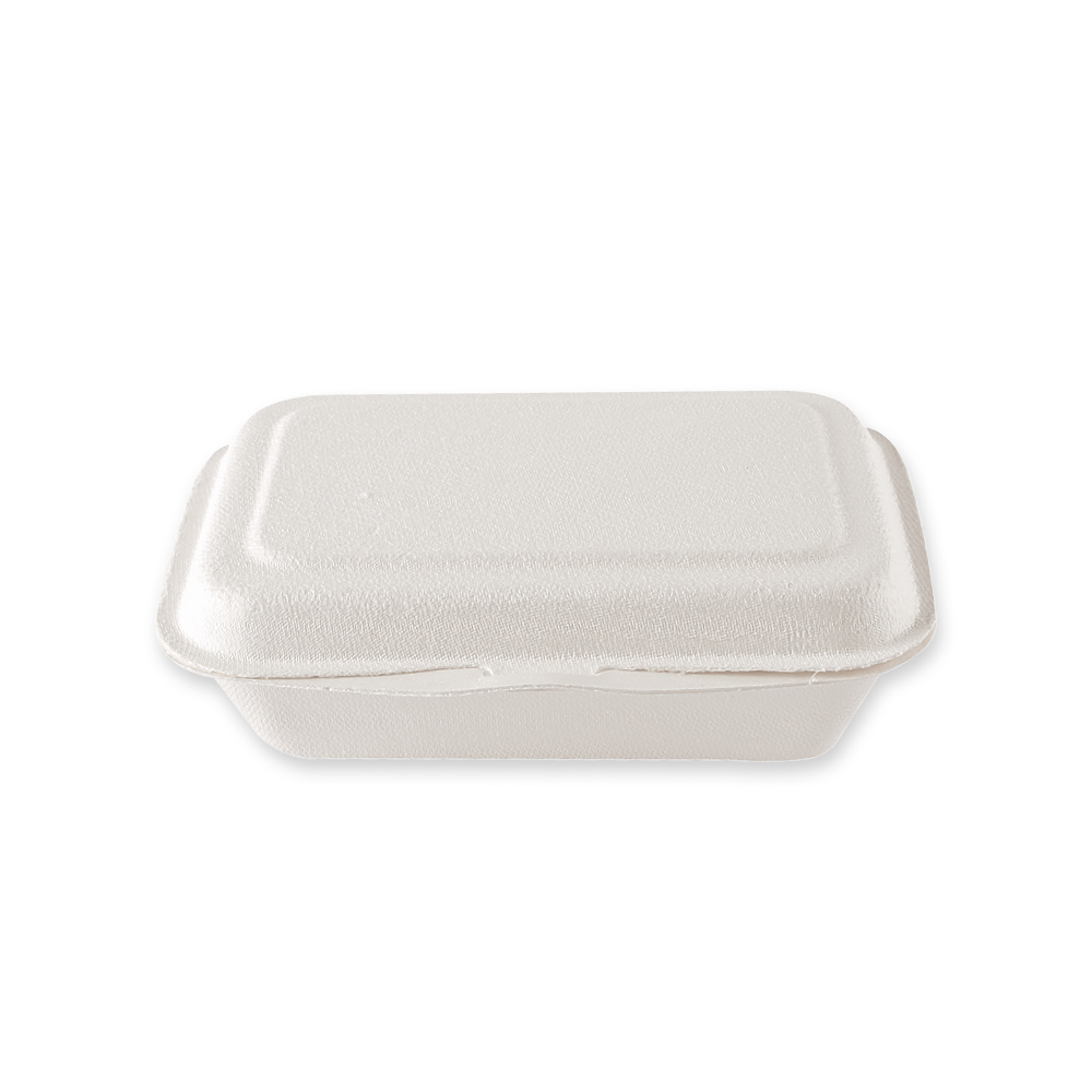 Biodegradable take away box "Single" made of sugarcane closed in the front view