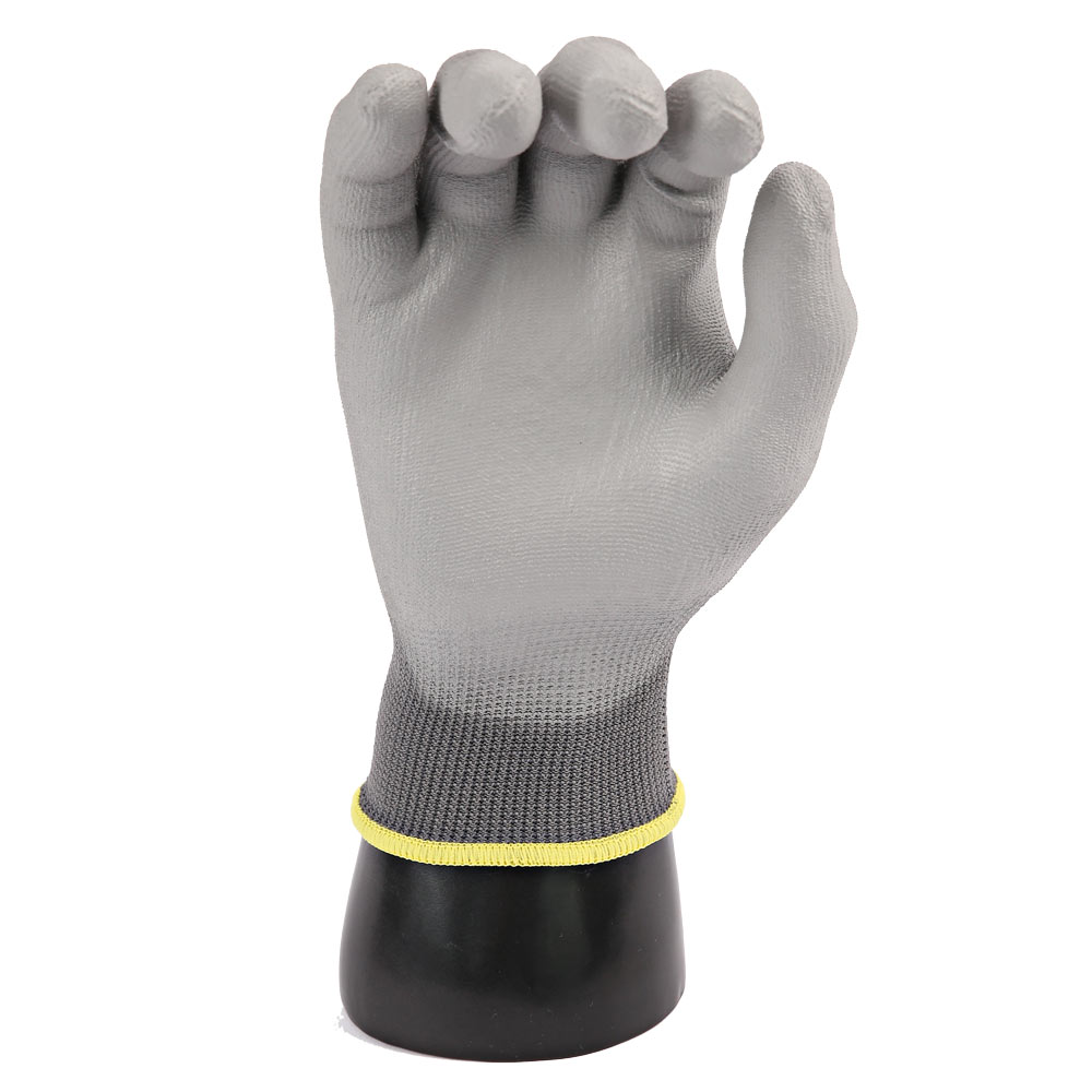 Fine knit gloves Black Ace with PU coating in grey, view of the palm
