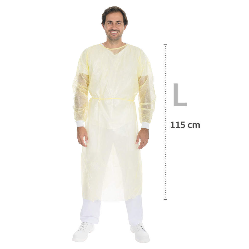 Kittel Eco mit Nackenbindeband aus PP, PE teil-laminiert in gelb mit Größe