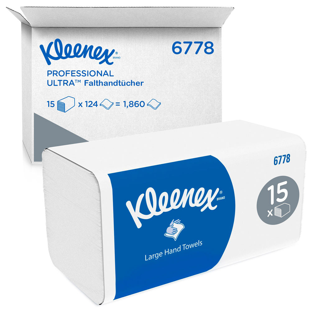 Kleenex® große Falthandtücher, 2-lagig, Interfold, FSC®-Mix mit der Verpackung