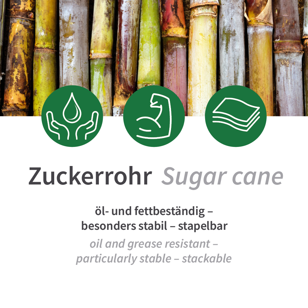 Bio Schalen Eleganza, quadratisch aus Zuckerrohr, Besonderheiten