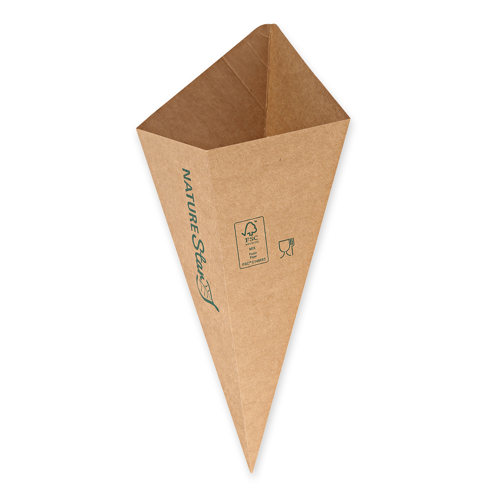 Organic conical bags for fries made of kraft paper/PE, FSC®-mix, front view