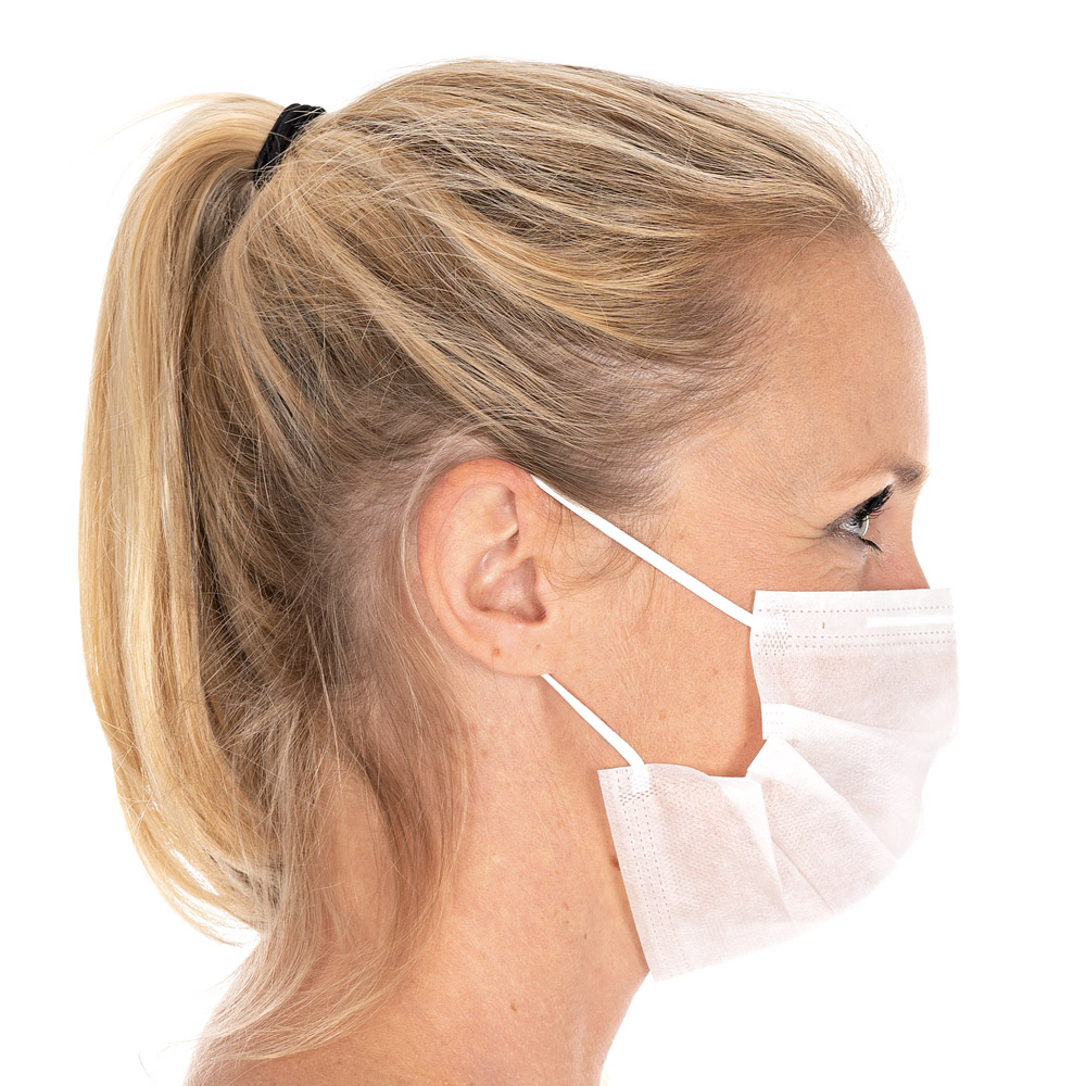 Face masks Civil Use, 2-ply made of PP in white in the side view