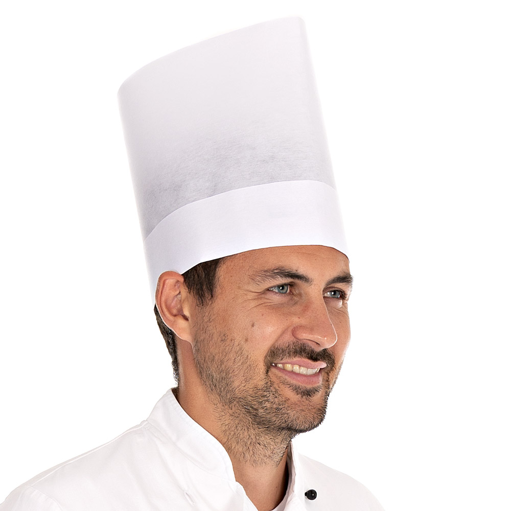 Europa chef's hat Extra made of viscose exposed in white without pleat shading in the oblique view