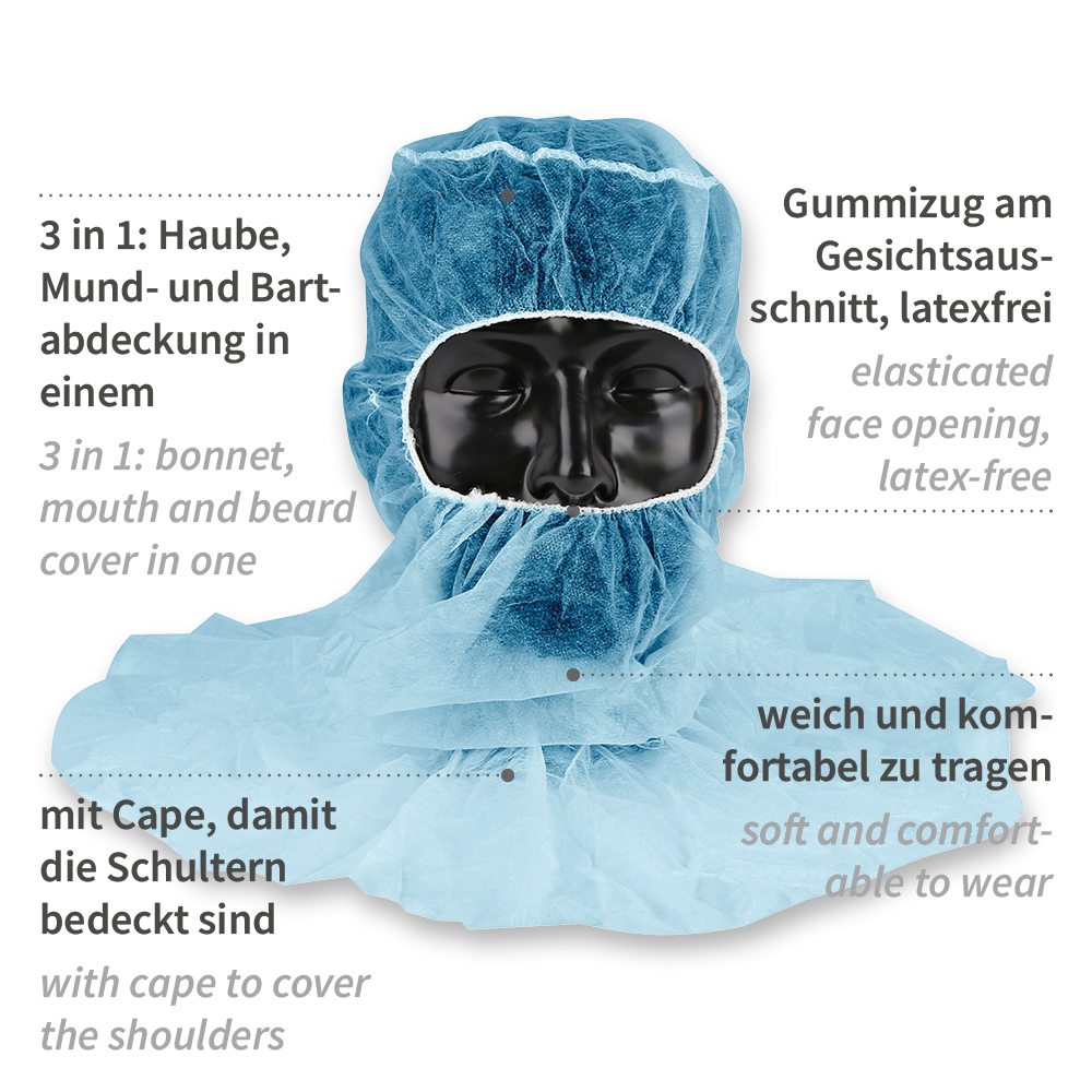 Astrohauben mit Cape | PP, blau, Eigenschaften Astrohauben mit Cape aus PP in blau mit Eigenschaften