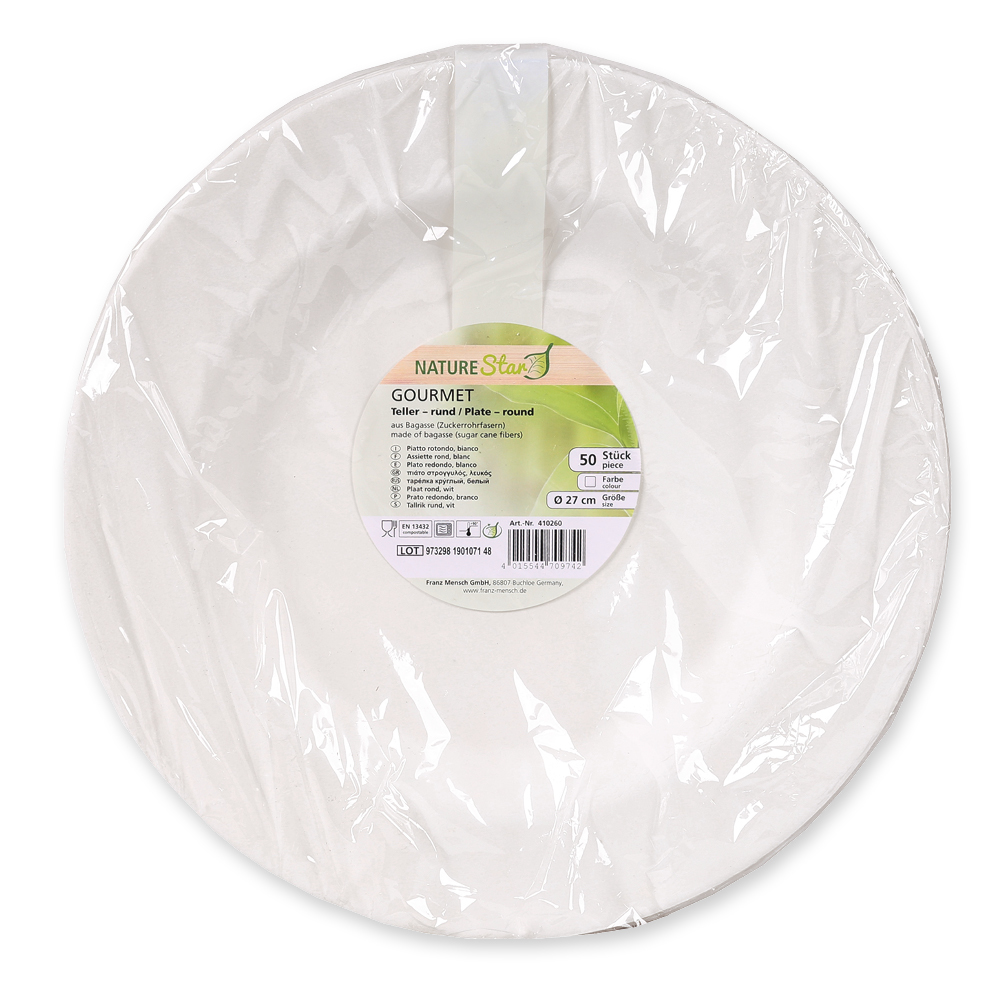 Organic plates Gourmet, round made of bagasse in the package 