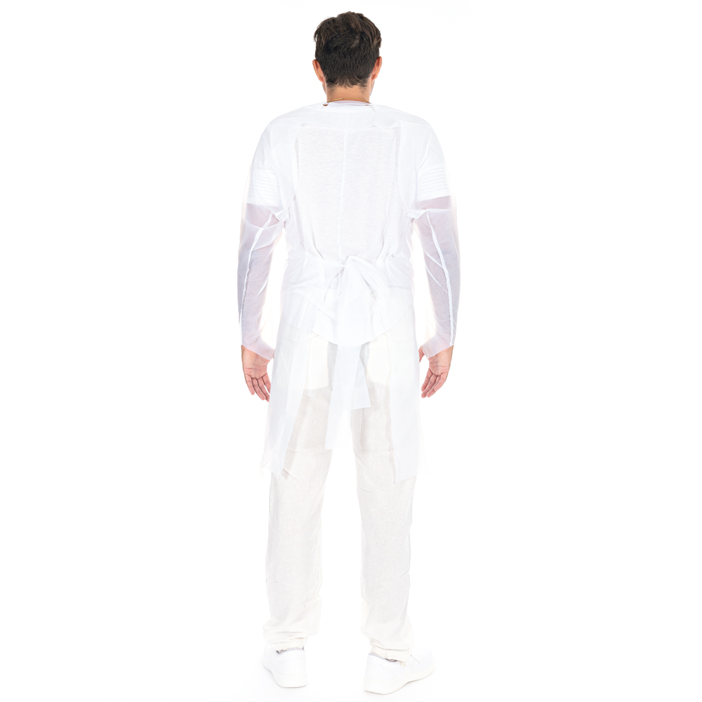 Examination gowns made of CPE in white in the back view