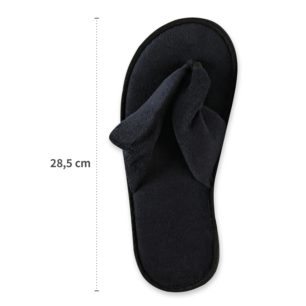 Slipper Black Deluxe, open, made from velour with length measure